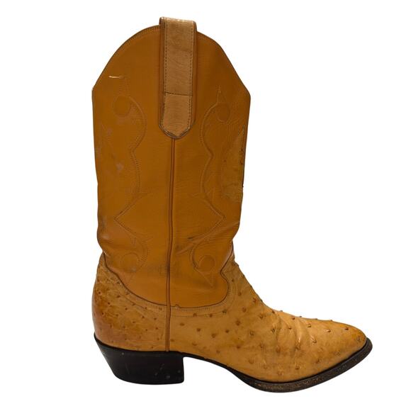 Max Leather Yellow Genuine Ostrich Cowboy Boots Men\'s 10 1/2 EE main image 5